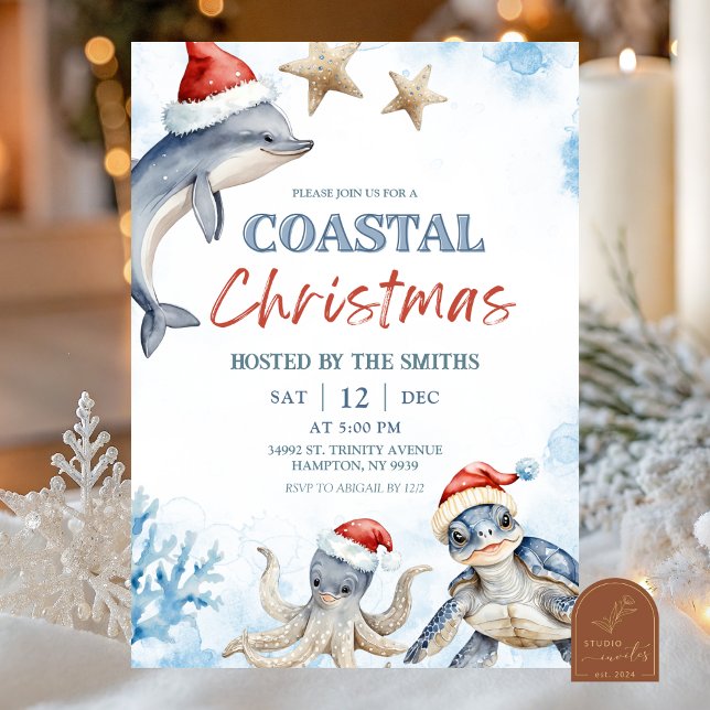 Convites Blue Sea Animal Coastal Christmas (Criador carregado)