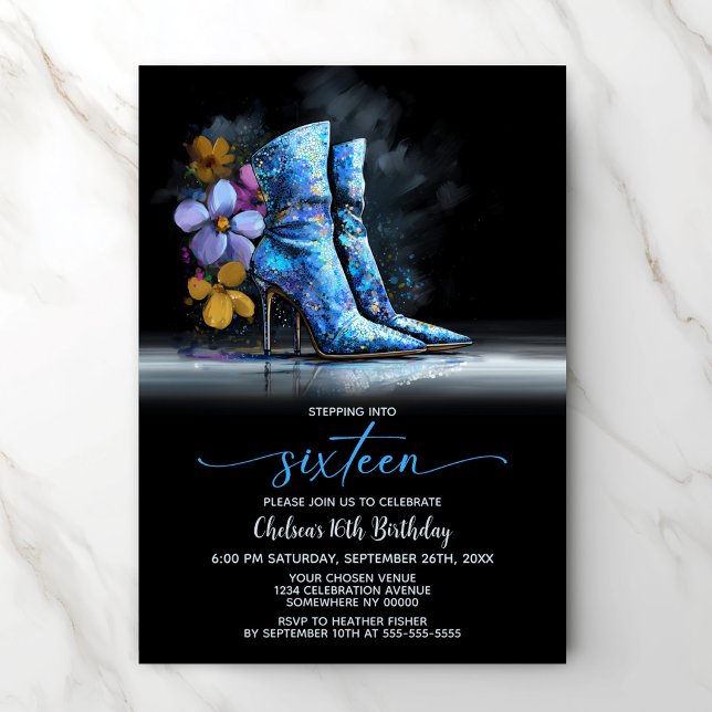 Convites Blue Sequin Boots 16th Birthday Party (Criador carregado)