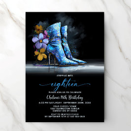 Convites Blue Sequin Boots 18th Birthday Party