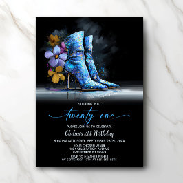 Convites Blue Sequin Boots 21st Birthday Party