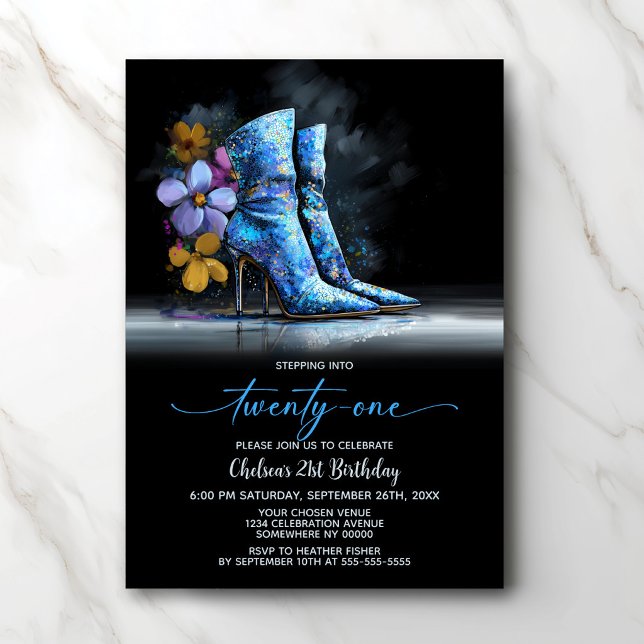 Convites Blue Sequin Boots 21st Birthday Party (Criador carregado)