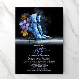 Convites Blue Sequin Boots 50th Birthday Party