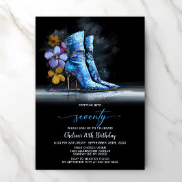 Convites Blue Sequin Boots 70th Birthday Party