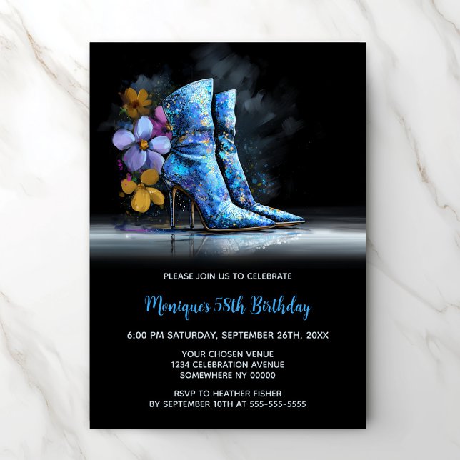Convites Blue Sequin Boots Any Age Birthday Party (Criador carregado)