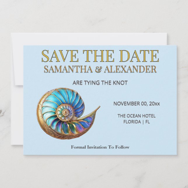 Convites Blue Shell Save the Date Wedding Card (Frente)