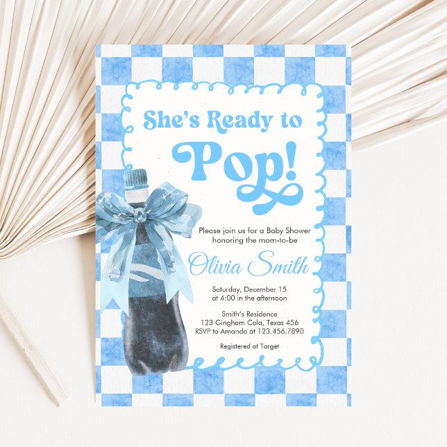 Convites Blue She's Ready to Pop Baby Shower Invitation (Ready to Pop Cola Baby Shower Invitation)