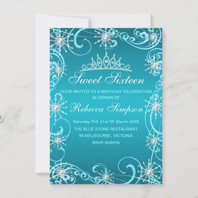 Convites Blue Shimmer Snowflake Birthday Invite (Frente)