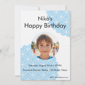 Convites Blue Shippo Photo Birthday Invitation | Editable