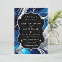 Blue Silver Agate Marble Glitter Wedding