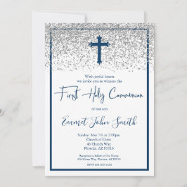 Convites Blue Silver Boy First Holy Communion