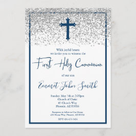 Convites Blue Silver Boy First Holy Communion