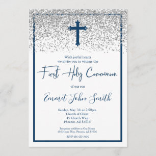 Convites Blue Silver Boy First Holy Communion