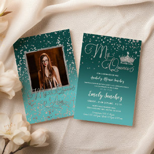 Convites Blue Silver Confetti Mis Quince Anos Foto Espanhol