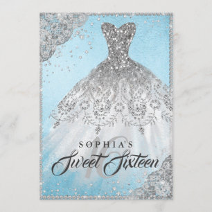 Convites Blue Silver Diamond Sparkle Gown 16