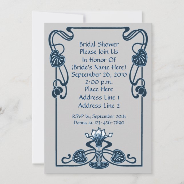 Convites Blue Silver Floral Swirls Chá de panela Invite (Frente)