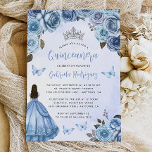 Blue Silver Floral Watercolor Quinceañera