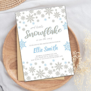 Convites Blue Silver Glitter Winter Baby Showe Editável