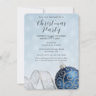 Convites Blue & Silver Ornament Christmas Party Invitation