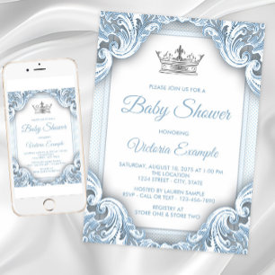 Convites Blue Silver Prince Baby Shower Invents