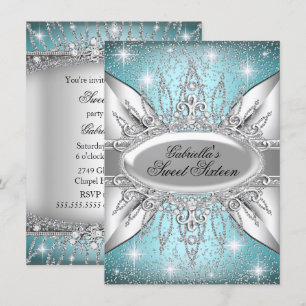 Convites Blue & Silver Sparkle Diamond Sweet 16 Invite