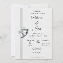 Convites Blue Silver Wedding Bells Wedding Invitation