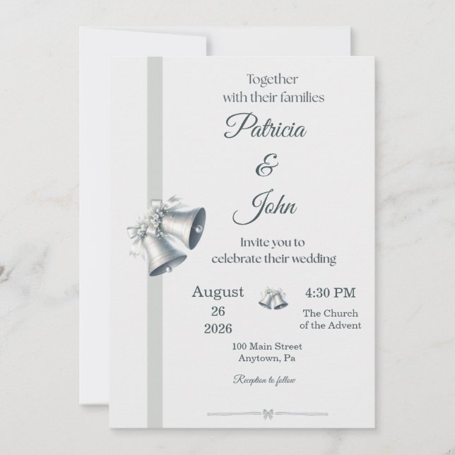 Convites Blue Silver Wedding Bells Wedding Invitation (Frente)