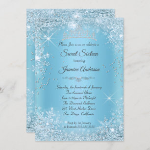 Convites Blue Silver Winter Wonderland Sweet 16 Tiara