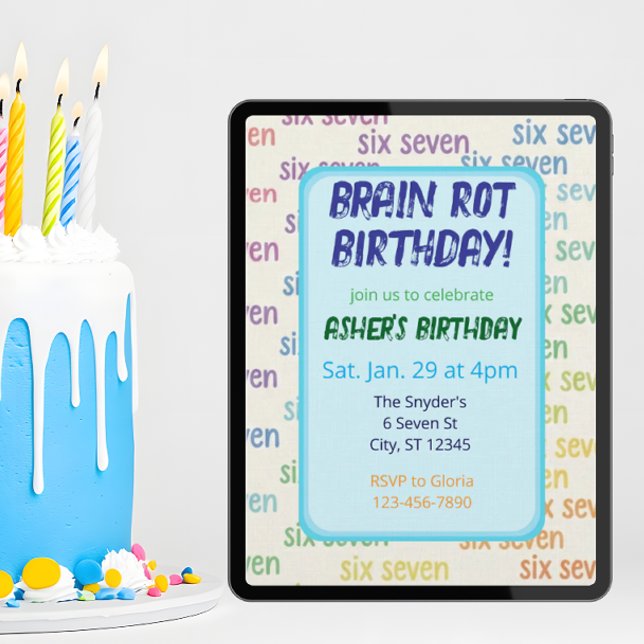 Convites Blue Six Seven Brain Rot Birthday (Criador carregado)