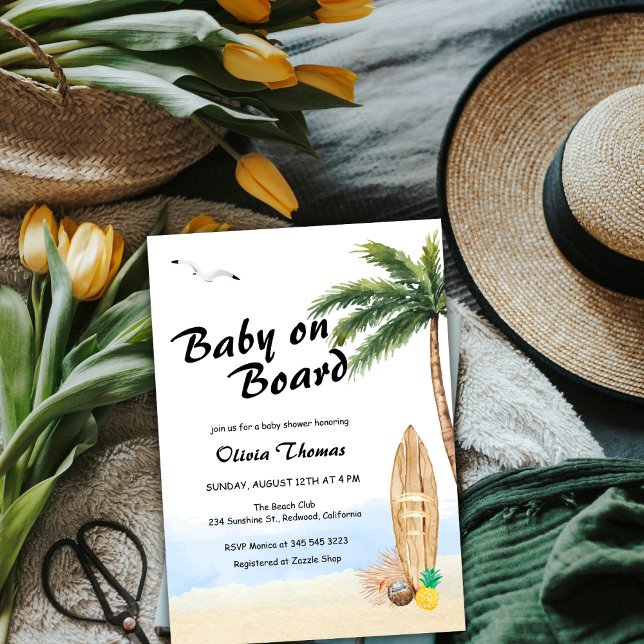 Convites Blue Sky Baby On Conselho Beach Surf Chá de fralda (Blue Sky Baby On Board Beach Surf Baby Shower Invitation)