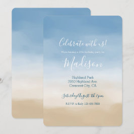 Convites Blue Sky Beige Sand Ombre Watercolor