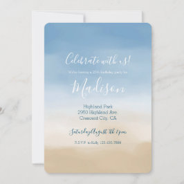 Convites Blue Sky Beige Sand Ombre Watercolor