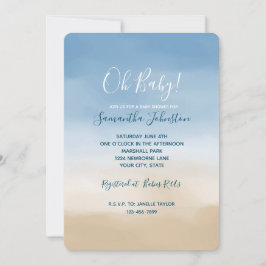 Convites Blue Sky Beige Sand Ombre Watercolor