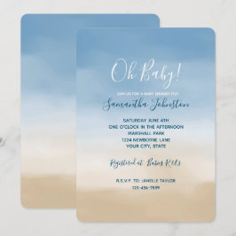 Convites Blue Sky Beige Sand Ombre Watercolor