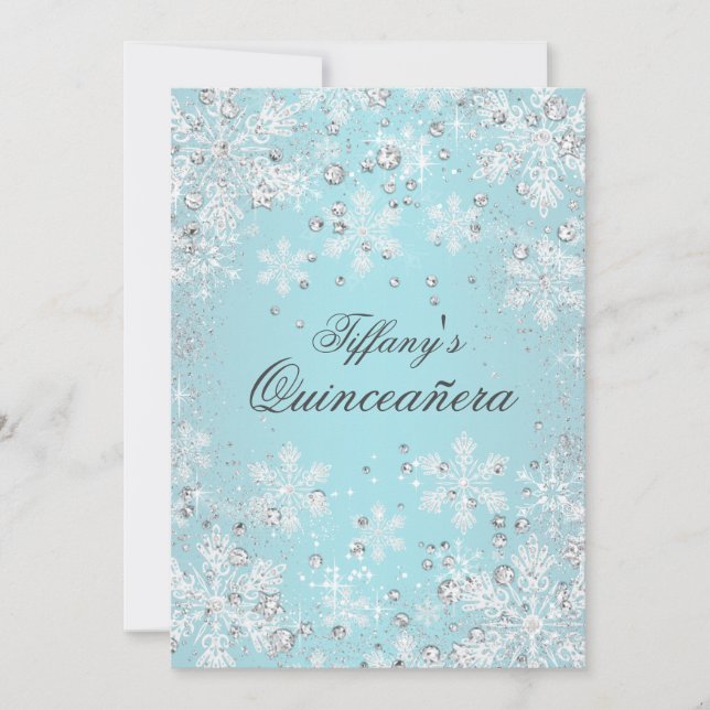 Convites Blue Snowflake Winter Wonderland Quinceanera (Frente)