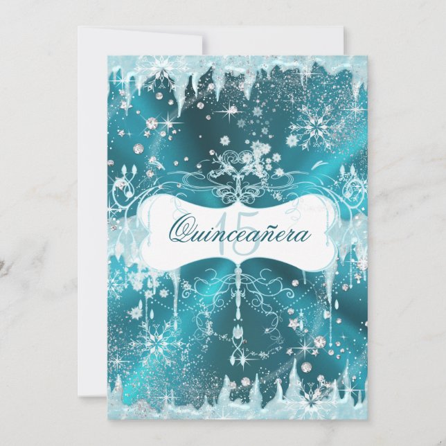 Convites Blue Snowflake Winter Wonderland Quinceanera (Frente)