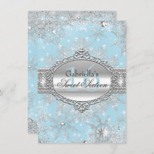 Convites Blue Snowflake Winter Wonderland Sweet 16 Invite