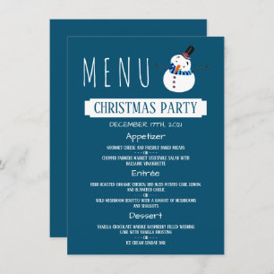 Convites Blue Snowman, Menu da Festa de Natal