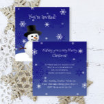Convites Blue Snowman Winter Scense Christmas Invitation<br><div class="desc">Convide convidados para a sua festa de férias com este malvado convite de Natal da Cena de Neve Azul. Convidar design apresenta um feliz boneco de neve em uma cena de vento de neve contra um fundo azul real adornado com flocos de neve de cor correspondente que você pode personalizar...</div>