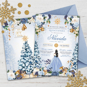 Convites Blue Snowy Winter Ice Princess Holiday Quinceanera