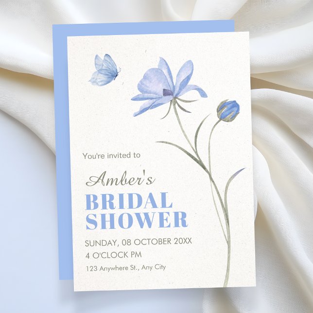 Convites Blue soft flower bridal shower (Criador carregado)
