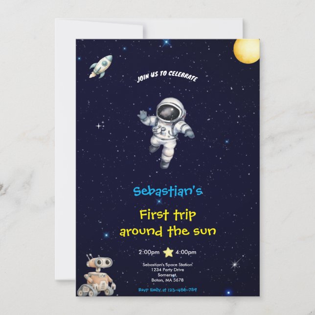 CONVITES BLUE SPACE BIRTHDAY INVITATION (Frente)