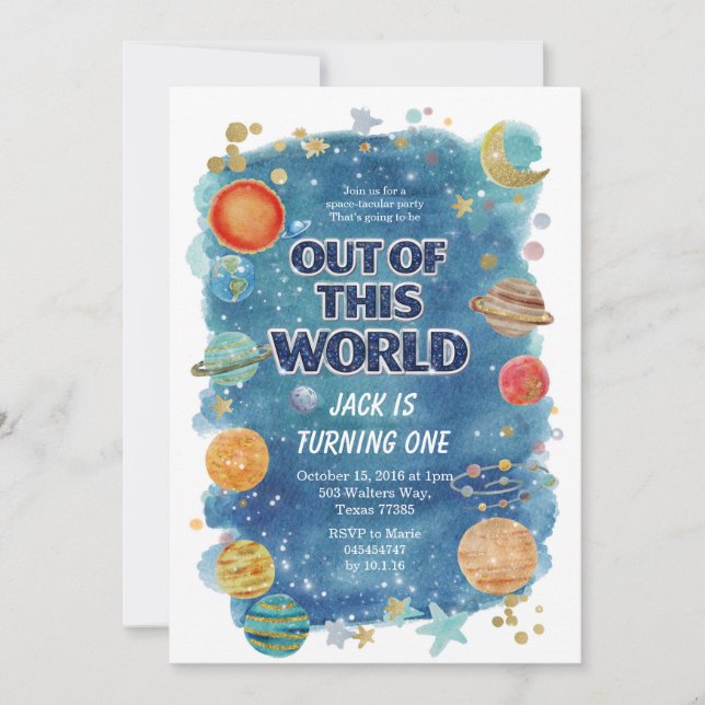 Convites Blue Space Birthday Party Invitation Galaxy (Frente)