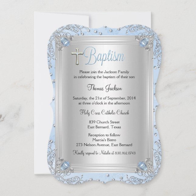 Convites Blue Sparkle Jewel Baptism Christening (Frente)