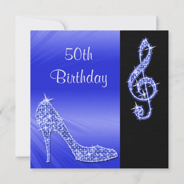 Convites Blue Stiletto & Treble Cleft Aniversário de 50 ano (Frente)