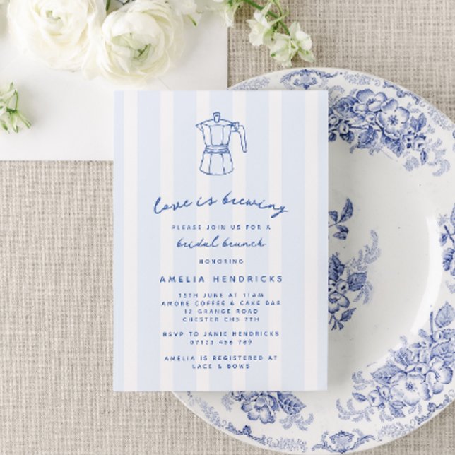 Convites Blue StLove está preparando Doodle Coffee Bridal B (Criador carregado)