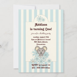 Convites Blue Stripe Baby Koala Aniversário de criança Conv