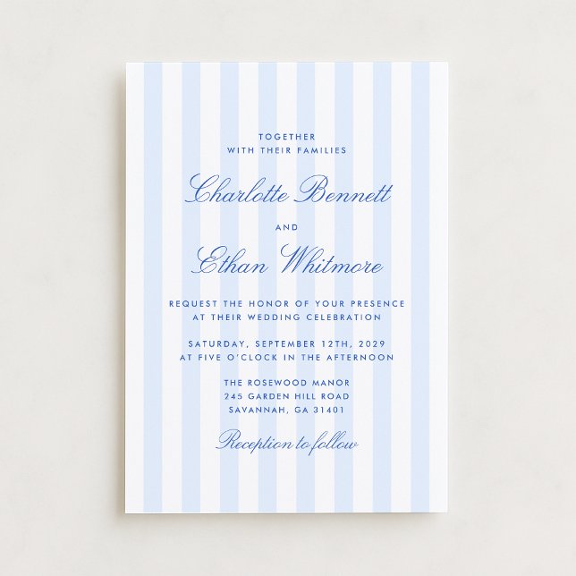 Convites Blue Stripe Wedding Invitation (Criador carregado)
