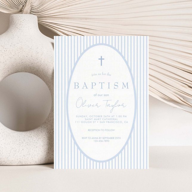 Convites Blue Striped Boy  Baptism (Criador carregado)