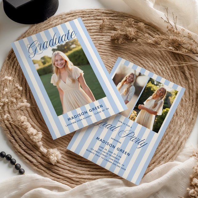 Convites Blue Striped Preppy Graduation (Criador carregado)