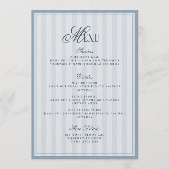 Convites Blue Striped Wedding Menu  Card (Frente)